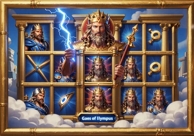 Gates of Olympus Slot mit Zeus-Motiv und goldenen S&auml;ulen f&uuml;r Megaways Fans