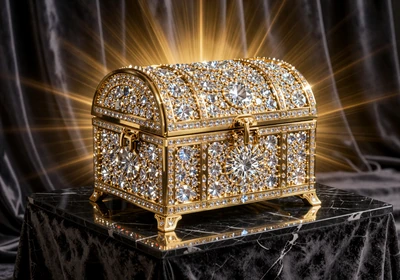 Diamantenbesetzte Schatztruhe als Symbol der Elite VIP-Stufe ohne Auszahlungslimit