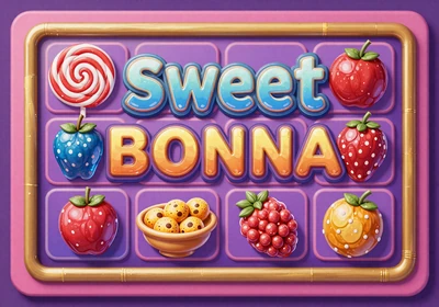 Sweet Bonanza Slot-Vorschau mit bunten S&uuml;&szlig;igkeiten und goldenen Bonus-Symbolen
